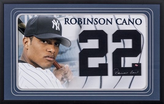 Robinson Cano Signed New York Yankees #22 With Full Signature In 20 x 30 Framed Display (PSA/DNA)